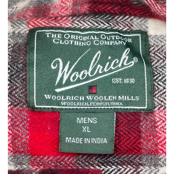 Woolrich Flannel Shirt Mens Red Black Plaid Long‎ Sleeve Button Front Outdoor XL - Picture 5 of 6